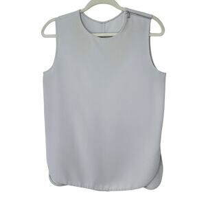 Stone Gray Sleeveless Blouse Shoulder Zip Detail Split Curve Hem Light Weight S